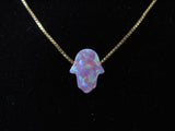 Pretty Pink Opal Hamsa Hand Necklace14kt Gold Chain