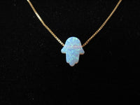 Original White Opal Hamsa Hand Necklace 14K Gold Chain