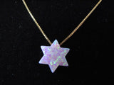 Pink Opal Star of David Pendant on 14k solid Gold Chain Necklace, Gold Star of David Necklace with Pink Opal