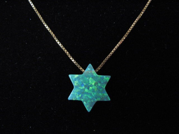 14K Gold Chain Green Opal Star of David Pendant Necklace, The Original