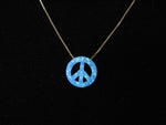 Blue Opal Peace Sign Charm Pendant on 14K Gold Chain Necklace