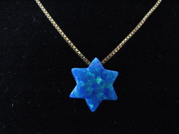 Dark Blue Opal Star of David Necklace Pendant on 14k solid Gold Chain
