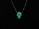14K Gold Opal Hamsa Necklace on 14K White Gold Chain, Green Opal Hamsa Charm, Opal Hamsa Pendant Necklace