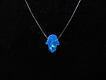 Ocean Blue Gold Opal Hamsa Necklace with 14K White Gold Chain, Dark Blue Opal Hamsa Necklace, Hamsa Charm Necklace