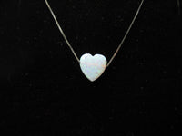 Pretty White Opal Heart Charm Pendant Necklace on 14K White Gold Chain