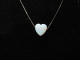 Pretty White Opal Heart Charm Pendant Necklace on 14K White Gold Chain