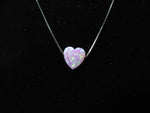 Dainty Pink Opal Heart Charm Pendant Necklace on 14K White Gold Chain