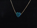 Deep Ocean Blue Opal Heart Charm Pendant on 14K Gold Chain Necklace