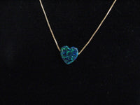 Deep Ocean Blue Opal Heart Charm Pendant on 14K Gold Chain Necklace
