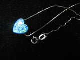 Romantic Blue Opal Heart Charm Pendant Necklace on 14K White Gold Chain