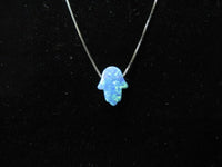 Original Blue Opal Hamsa Hand Necklace with 14K White Gold Chain