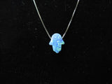 Original Blue Opal Hamsa Hand Necklace with 14K White Gold Chain