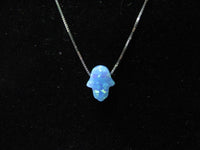 Original Blue Opal Hamsa Hand Necklace with 14K White Gold Chain