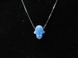 Original Blue Opal Hamsa Hand Necklace with 14K White Gold Chain