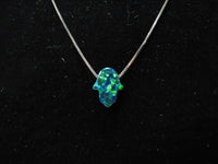 Emerald Green Opal Hamsa Hand Pendant Necklace with 14K White Gold Chain
