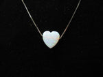 Pretty White Opal Heart Charm Pendant Necklace on 14K White Gold Chain