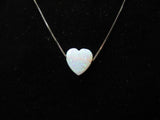 Pretty White Opal Heart Charm Pendant Necklace on 14K White Gold Chain