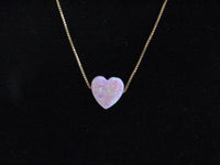Pretty Pink Opal Heart Charm Pendant Necklace on 14K Yellow Gold Chain