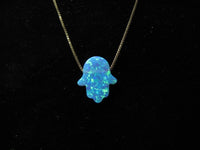 The Original Blue Opal Hamsa Necklace with a 14K Yellow Gold Chain