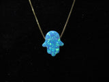 The Original Blue Opal Hamsa Necklace with a 14K Yellow Gold Chain