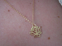Gold Lotus Necklace on Gold filled chain, Authentic Yoga Charm Pendant, Yoga Jewelry, Gold Cable Chain Necklace