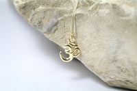 14K Gold OM Necklace, Authentic Yoga Ohm Pendant, Gold Om Charm Solid Yellow Gold, Fine and Dainty