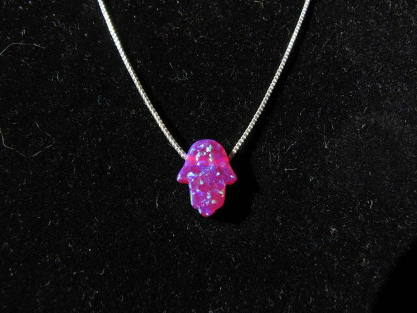 Beautiful Violet Opal Hamsa Necklace, Sterling Silver Chain, Purple Shade Opal Hamsa Hand Pendant