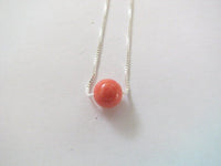 Single Bead Coral Necklace on Fine Sterling Silver Chain, 6mm Coral Bead, Minimalist Gemstone Pendant Necklace
