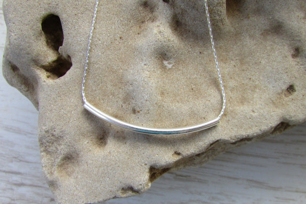 Sterling Silver Curved Bar Necklace Minimalist Everyday Jewelry